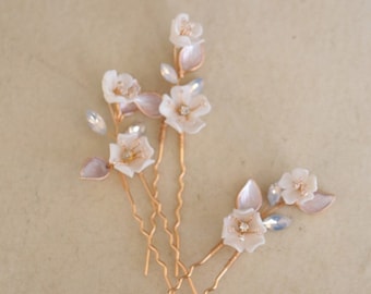 Silver Leaf Flower Hairpin Ceramic flower opal hairpin European style bride accessories minimalist headwear gift on wedding party