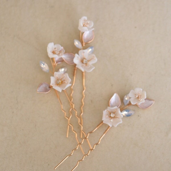 Silver Leaf Flower Hairpin Ceramic flower opal hairpin European style bride accessories minimalist headwear gift on wedding party