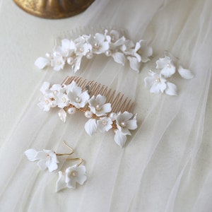 Ceramic flowers Hairpins cherry blossoms freshwater pearls hair comb hairpins bridal headwear Wedding Gift Bride Comb Handmade Party Hairpin