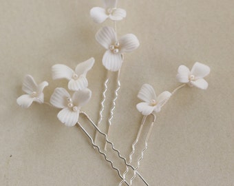 3Pcs Ceramic Flower Freshwater Pearl Hair Pins Bridal Headwear Simple Garden Party Hairpin Wedding Ornament Bridesmaid headdress