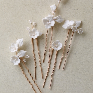 5Pcs White Ceramic Flower Pearl Hair Pins Bridal Hair Pins Bridesmaid Hair Accessories Valuable Wedding Gift Bride Handmade Party Hairpins image 4
