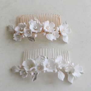 Ceramic flowers Hairpins cherry blossoms freshwater pearls hair comb hairpins bridal headwear Wedding Gift Bride Comb Handmade Party Hairpin image 2