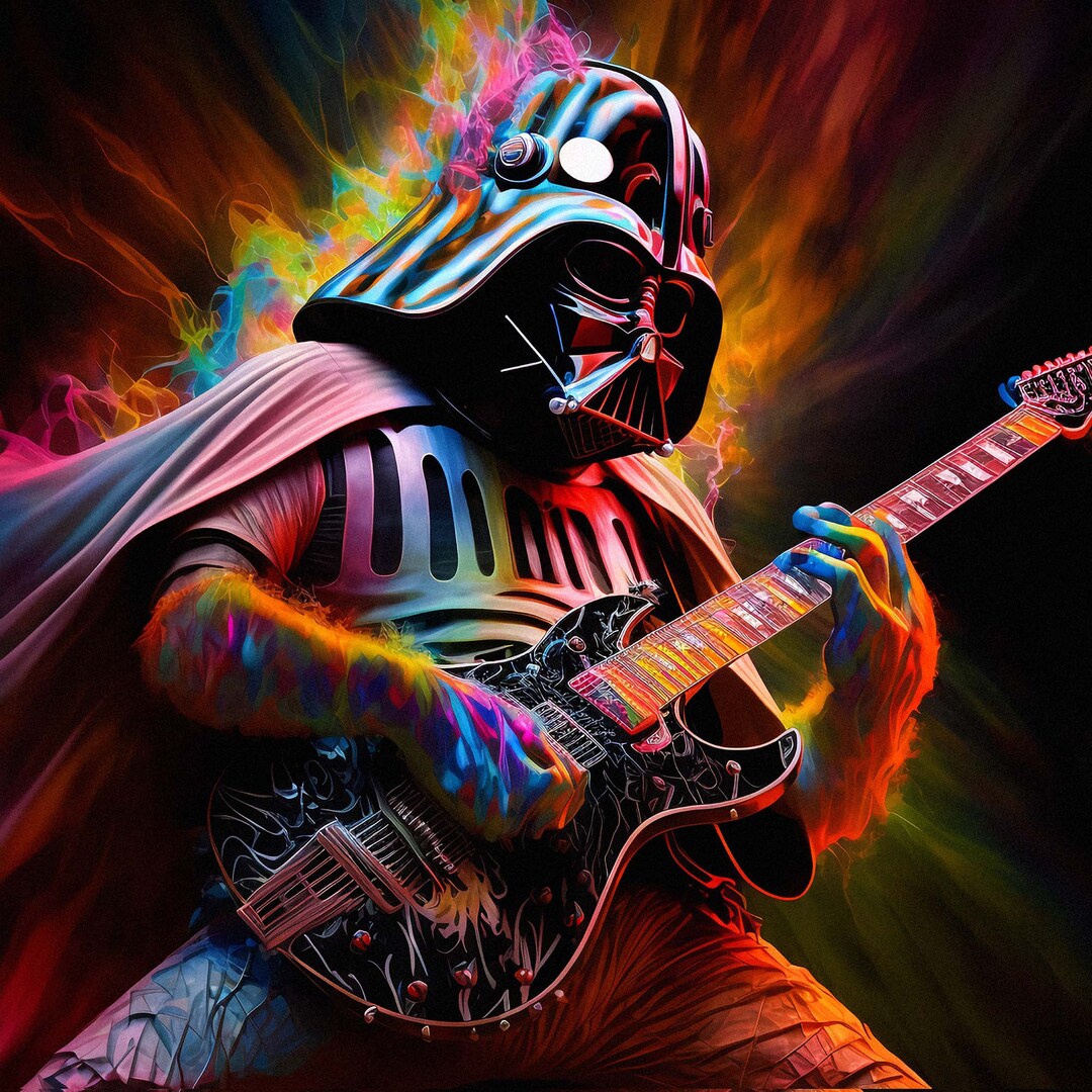 Darth Vader Playing Guitar Colorful Star Wars Poster Etsy