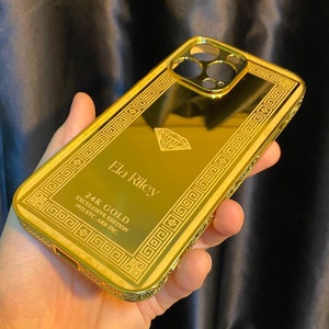 Custodia per iPhone personalizzabile con design Diamond Gold / Tutti i modelli di iPhone / Custodia per iPhone ricamata in oro / Serie iPhone 11-12-13-14-15-16