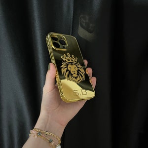 Customizable Lion Gold Design iPhone Case / All iPhone Models / Gold Embroidered iPhone Case / iPhone 11-12-13-14-15-16 Series