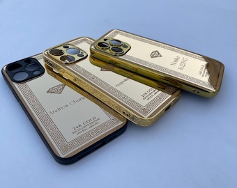 Diamant Gold Design iPhone Hülle / 3 Option Gold Hülle / Gold bestickte iPhone Hülle / iPhone 16 Serie und All iPhone Hülle