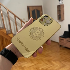 Bitcoin Design Custom Gold iPhone Case with Plain Edges / Gold Mirror Case / 16-15 Series and All iPhone Models