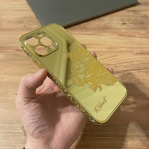 Customizable Lion Gold Design iPhone Case / All iPhone Models / Gold Embroidered iPhone Case / iPhone 11-12-13-14-15-16 Series