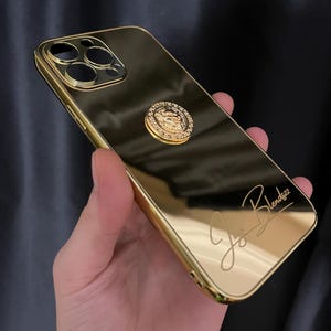 16 Pro Max Gold Case / 3-D Gold Plated Over Brass Lion Figured Customizable iPhone Case / iPhone 16 Series Gold Case