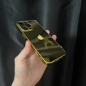 Appleロゴデザイン カスタマイズ可能なiPhoneケース（プレーンエッジ）/ゴールドミラーケース/16-15シリーズおよび全iPhoneモデル対応