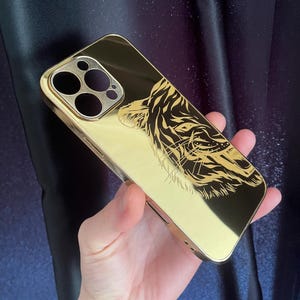 Tiger Design Personalized Gold iPhone Case / Customized Gold Case / 16 Pro Max and All iPhone Models