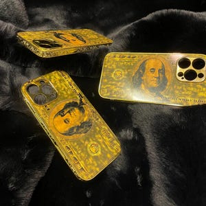 Personalized American Dolar Gold Design iPhone Case / All iPhone Models / Gold Embroidered iPhone Case / iPhone 11-12-13-14-15-16 Series