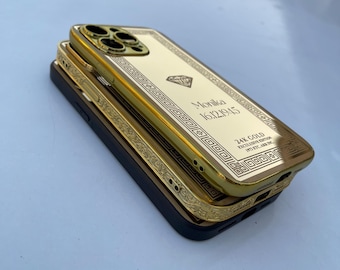 Diamant Gold Design iPhone Hülle / 3 Option Gold Hülle / Gold bestickte iPhone Hülle / iPhone 16 Serie und All iPhone Hülle