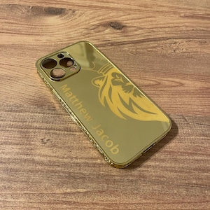 カスタマイズ可能なキングライオンゴールドデザインiPhoneケース / iPhone全モデル / ゴールド刺繍iPhoneケース / iPhone 11-12-13-14-15-16シリーズ