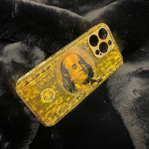Personalized American Dolar Gold Design iPhone Case / All iPhone Models / Gold Embroidered iPhone Case / iPhone 11-12-13-14-15-16 Series
