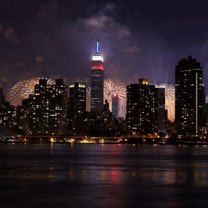 Digital Photograph of Fourth of July fireworks in Manhattan, New York City with Empire State Building visible