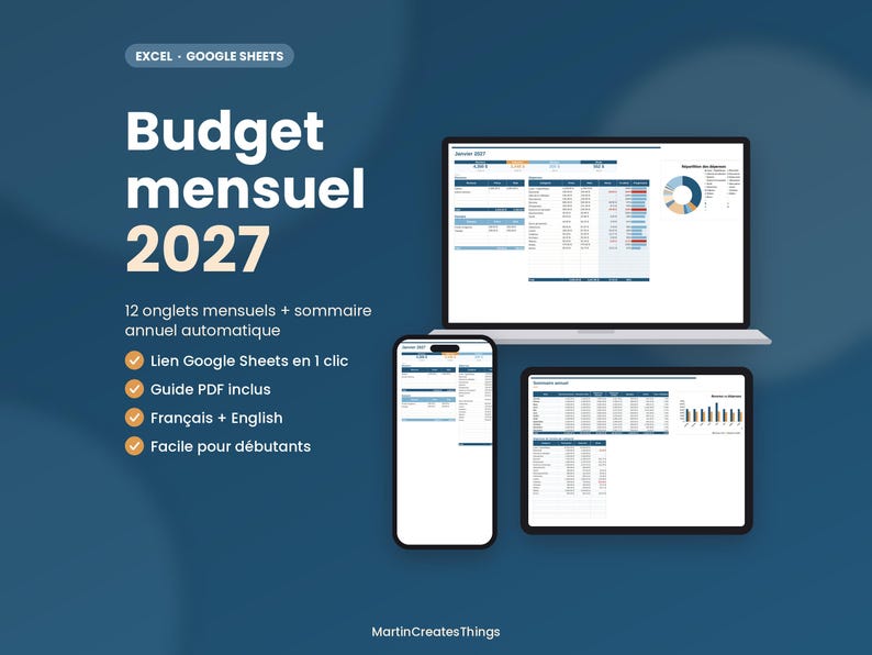 Monthly Budget 2027 Spreadsheet Excel & Google Sheets | 12 Months ...