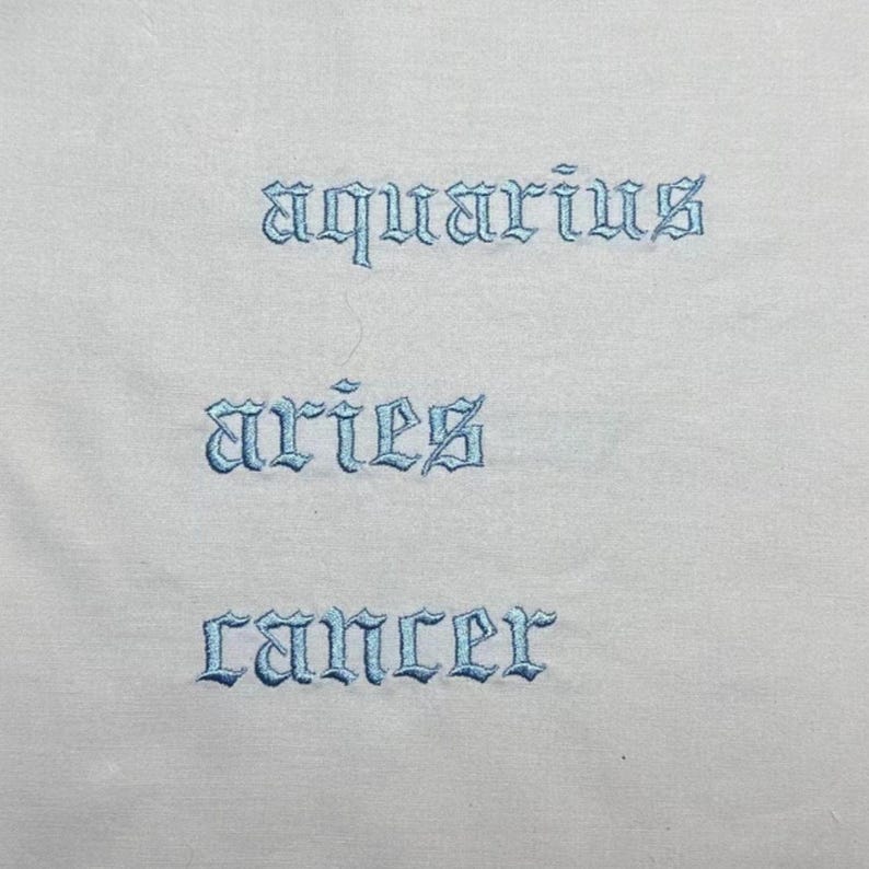 Aquarius | Zodiac Blackletter Old English Digital Embroidery Machine ...