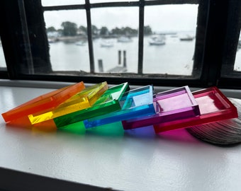 Bright Rainbow Coasters | Set of 6 | LGBTQ+ Pride Month Coaster Set | Gift for  Friend | Pride Month Gift | Housewarming Gift