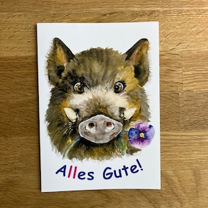 Grußkarte "Alles Gute", Wildschwein Motiv, humorvolle Glückwunschkarte im DIN A6 Hochformat, mit Umschlag