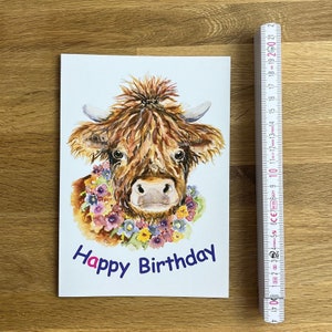 Große Geburtstagskarte "Happy Birthday" , Faltkarte im DIN A5 Format, Geburtstagskarte im XXL Format mit lustigem Highland Rind