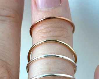 14k Yellow Gold Fill Minimalist Thumb Mid Finger Ring | Smooth High Shine Finish | Unisex Stackable Stacking Layer Ring