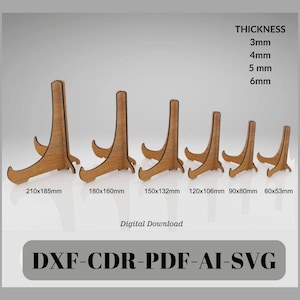 Laser cut Easel Stand 6 size, Plate Stand, Photo Frame Display, Glowforge laser cut file, Svg, Cdr, Ai, Pdf, Dxf