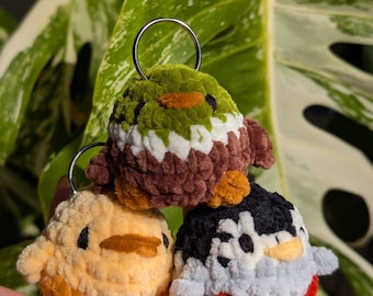 Handmade Crochet Chenille Bird Keyring: Robin, Duck, Penguin, Pigeon, Chick