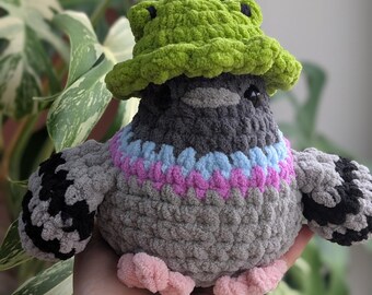 Pigeon Plushie: Handmade Pigeon with Hat