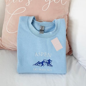Aspen Ski Resort Embroidered Crewneck, Winter Sweatshirt, Unisex, Gift for Her, Gifts for Him