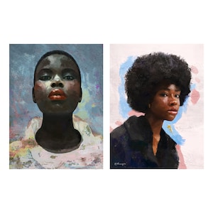 Due donne nere Dipinto a olio/ Ragazza nera donna opera d'arte decorazione/ Illustrazione donna afro caraibica/ Ragazza bruna donna africana americana bella