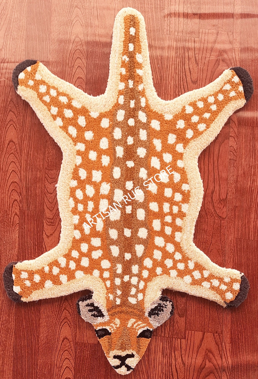 Layering Deer Rug Orange Animal Print Hand Tufted 100 Wool Etsy