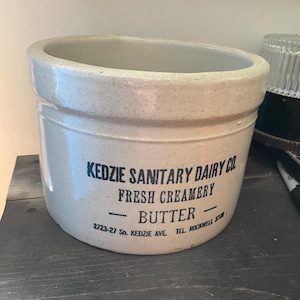 Antique Stoneware Butter Crock – Advertising Kedzie Sanitary Dairy Co.- Fresh Creamery Butter