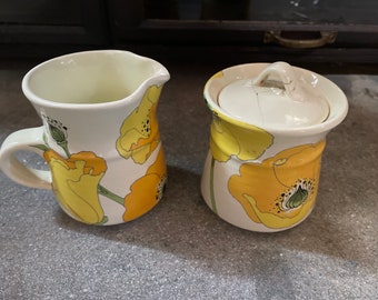 Vtg Metlox Poppytrail crème et sucre ensemble Orange Jaune