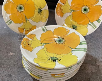 VTG Metlox Poppytrail, lot de 10 assiettes à café. 6 pouces Jaune orangé