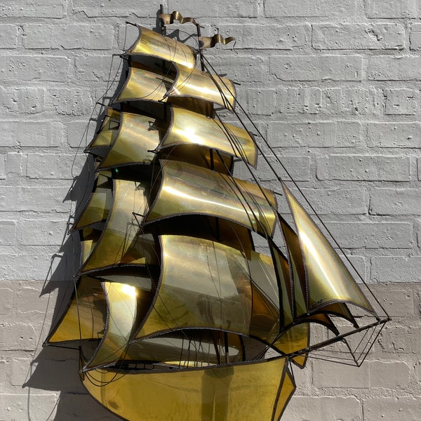 Vintage 70’s MCM John DeMott Jere Large Brass Ship Metal Wall Art Sculpture