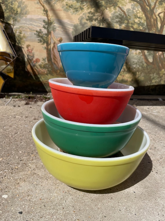 Vintage Pyrex Primary Color Mixing Bowls - Etsy Denmark