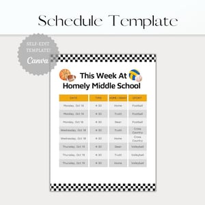 Editable Sports Weekly Games for School Template