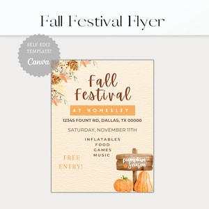 EDITABLE Fall Festival Fall Harvest Flyer/Poster Printable Invitation, Community Fall Event, School Fall Party