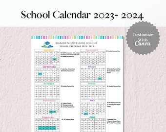 School Calendar 2023- 2024 perfect for Preschool, Daycare or childcare center EDITABLE!