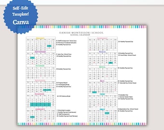 School Calendar Horizontal perfect for Preschool, Daycare or childcare center EDITABLE!