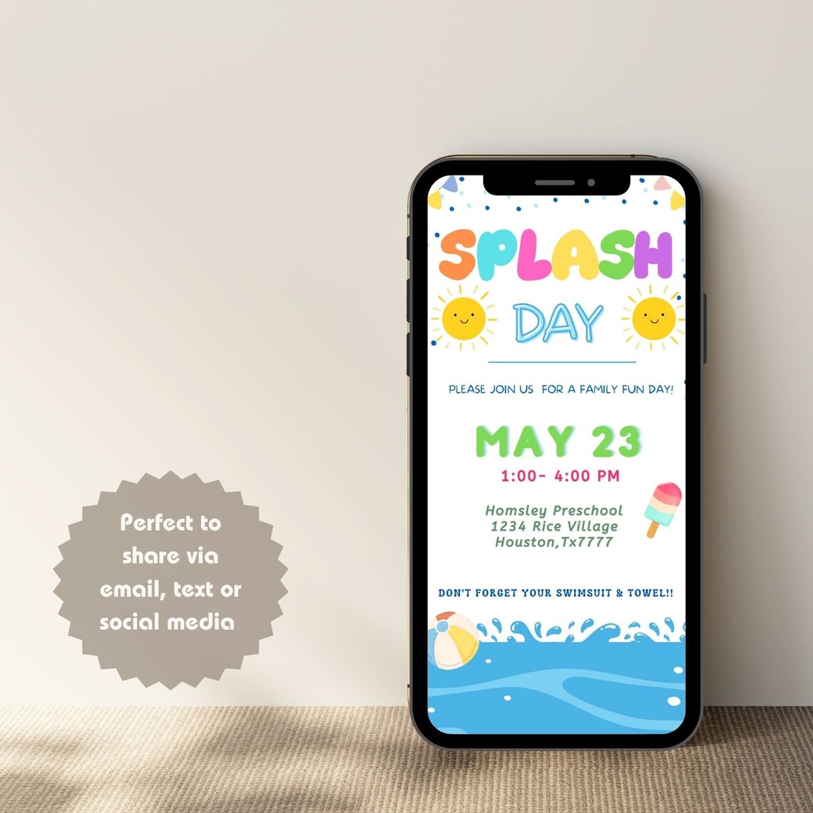 Splash Day Design Editable Summer Splash Day Invitation, Preschool Party (digital) - Etsy
