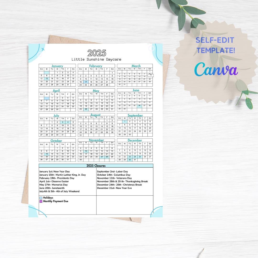 Customizable 2025 Calendar for Daycare, Homeschool, and Preschool | Editable!!