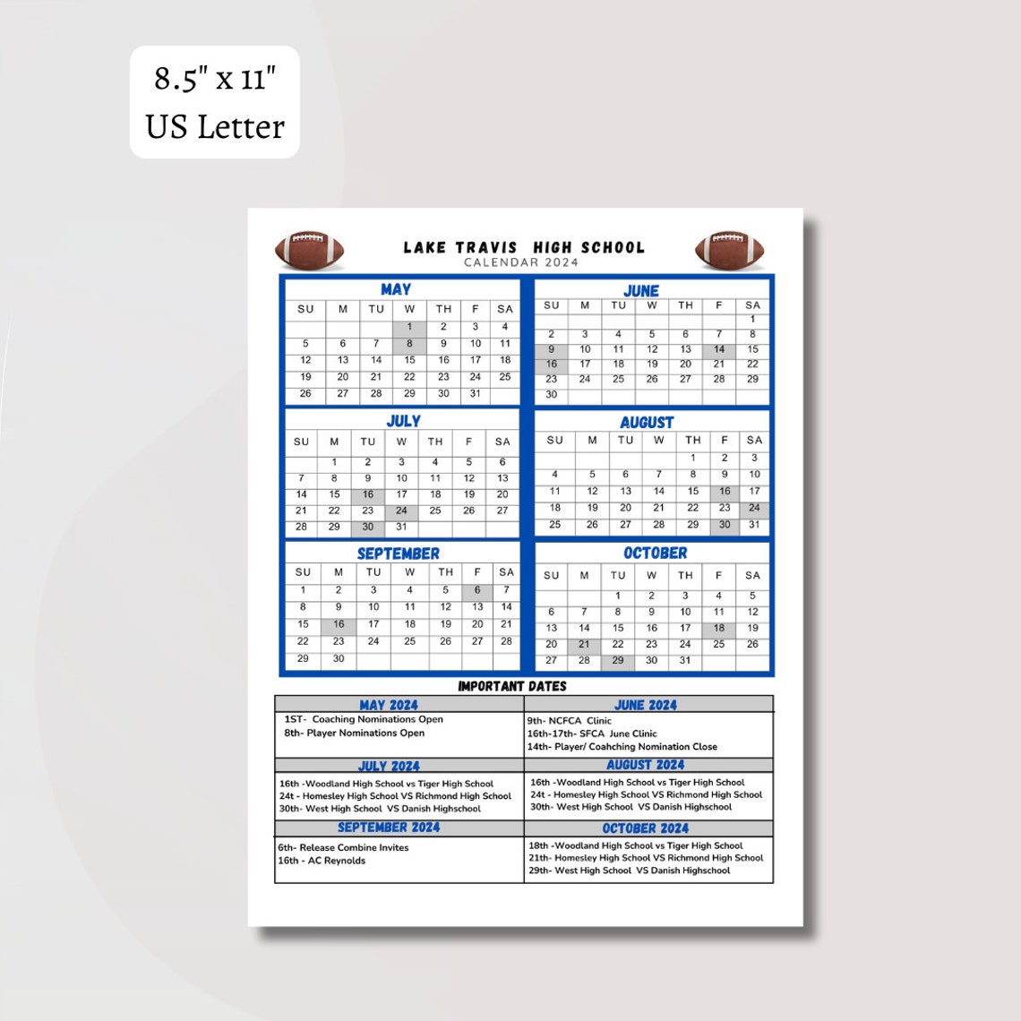 EDITABLE Football Practice and Game Schedule, Football Calendar ...