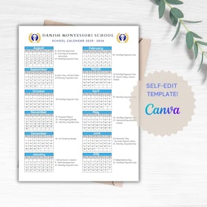 School Calendar 2025- 2026 perfect for Preschool, Daycare or childcare center! EDITABLE