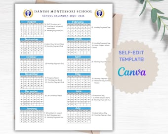 School Calendar 2025- 2026 perfect for Preschool, Daycare or childcare center! EDITABLE