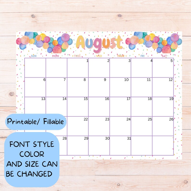 EDITABLE School Calendar Printable Monthly Classroom Etsy
