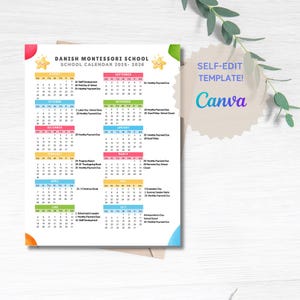 School Calendar 2025- 2026 perfect for Preschool, Daycare or childcare center! EDITABLE