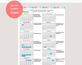 School Calendar 2024- 2025 perfect for Preschool, Daycare or childcare center EDITABLE!