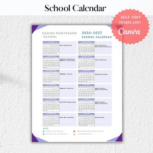 Danish Montessori School Calendar 2026-2027, Self-Edit Canva Template